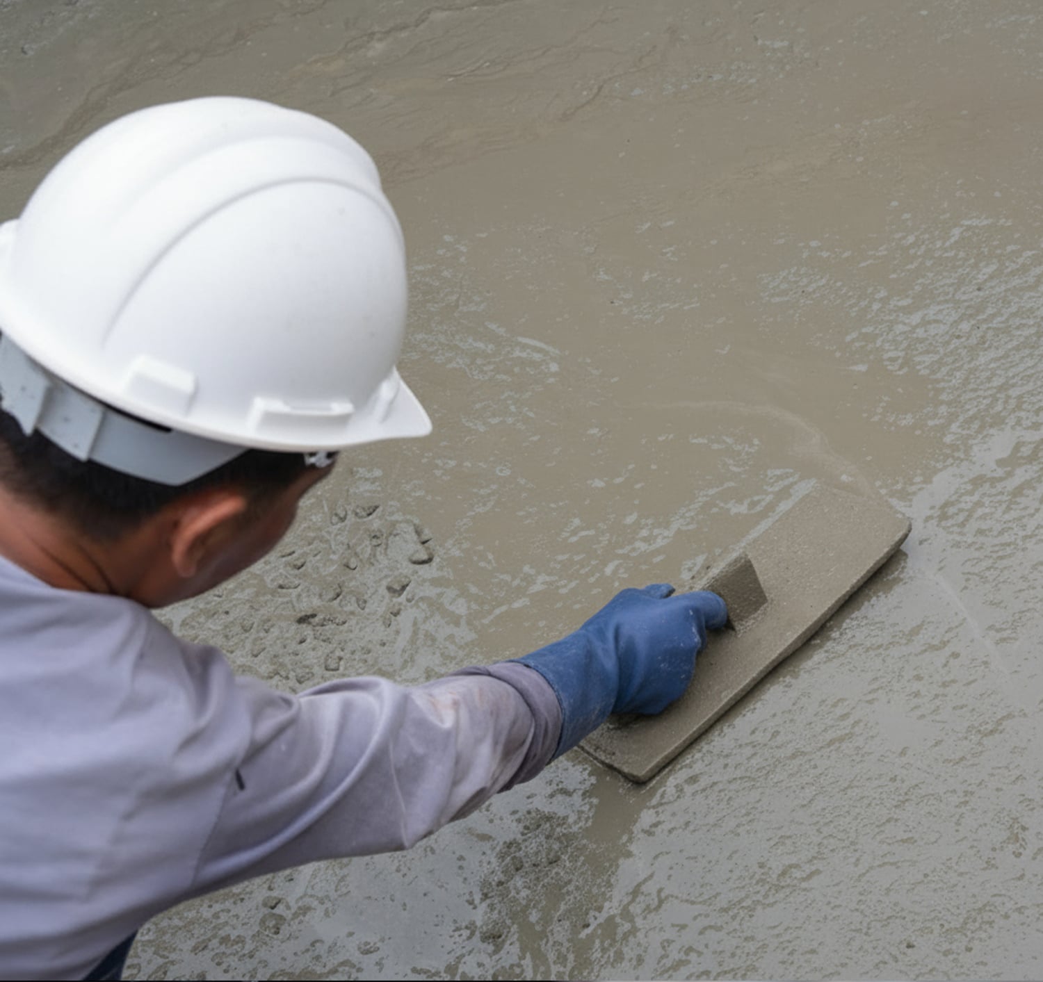 closeup photo of worker smoothing concrete with a trowel